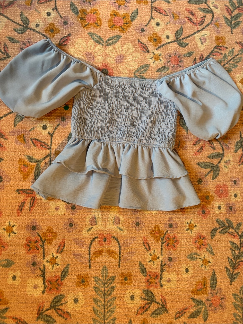 Altar'd State Dusty Blue Smocked Off-Shoulder Peplum Blouse